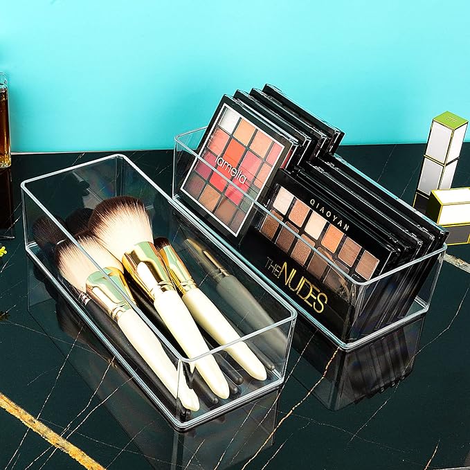 JessLab Acrylic Organizer, 2PK Cube Sections Makeup Organizer for Drawer, Makeup Organizer for Vanity, Countertop, Bathroom, Kitchen and Cabinet Storage(1+1 Compartment)