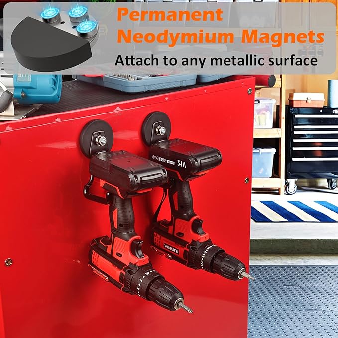 MUTUACTOR New Upgraded Strong Magnetic Hooks,2-Pack Unique Heavy Duty Magnetic Hook for Hanging,20lbs Anti-Scratch Magnet Storage Hook for Storing Cordless Impact Drivers Trailer Cord Garage Tools