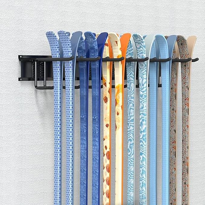 Snowboard Wall Rack, Ski Rack Wall-Mount with Gravities Locking Compact Ski Storage for Garage Skis Holders for Wall Antislip Protecting Equipment Storage Tool Organizer