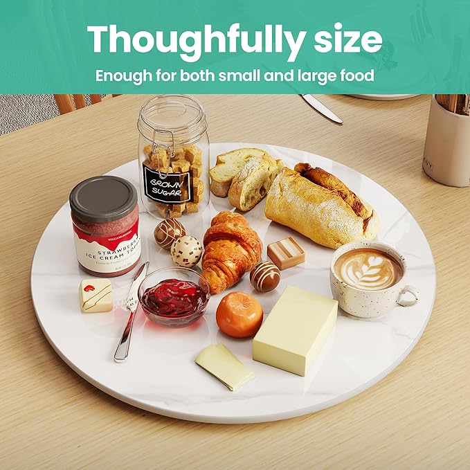 31.5" Lazy Susan Turntable – 360° Sinteredstone Silent Anti-Slip Turntable, Table Top Centerpiece for Kitchen, Pantry, Spice Rack, Refrigerator & Dining Table, White