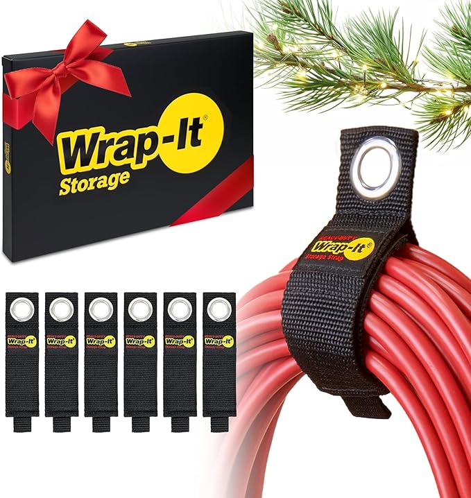 Heavy-Duty Wrap-It Storage Straps, 10-inch (6 Pack) - Hook and Loop Extension Cord Organizer Hanger, Cord Keeper, Cable Straps for Cords, Hoses, and Garage Storage