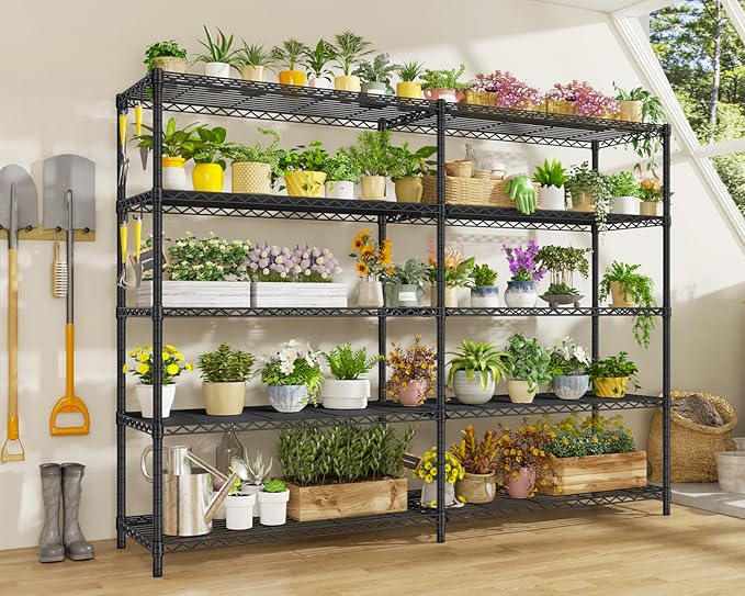 PrimeZone 5 Tier 72" W x 16''D x 76''H Metal Storage Wire Shelves - Heavy Duty Standing Garage Shelving Unit, Adjustable Steel Wire Rack Utility Shelf for Warehouse Kitchen Pantry Corner, Black