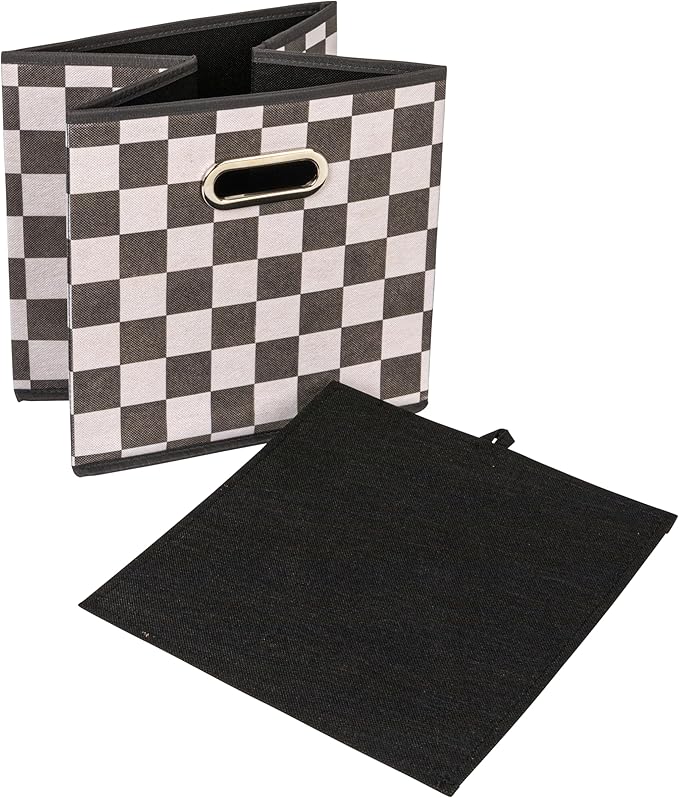 Household Essentials Foldable Fabric Storage Cubes 6-Pack – 11x11x11 Stackable Non-Woven Bins with Chipboard Sides & Grommet Handles – Closet, Shelf, Nursery, or Office Organizer – Checkerboard