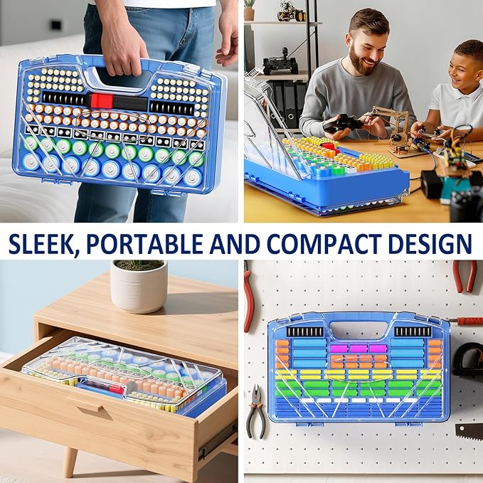 Battery Organizer Storage Case, Battery Storage Holder Organizer Box with Tester - 285 Batteries Double-Sided Variety Pack, Holds AA AAA 4A C D Cell 9V 3V Lithium LR44 CR2 CR123 CR1632 18650 Button