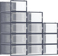 SONGMICS Shoe Boxes, Pack of 12 Shoe Storage Organizers, Stackable Clear Plastic Boxes for Closet, Sneakers, 13.1 x 9.1 x 5.6 Inches, Transparent and Charcoal Blue ULSP12SB30