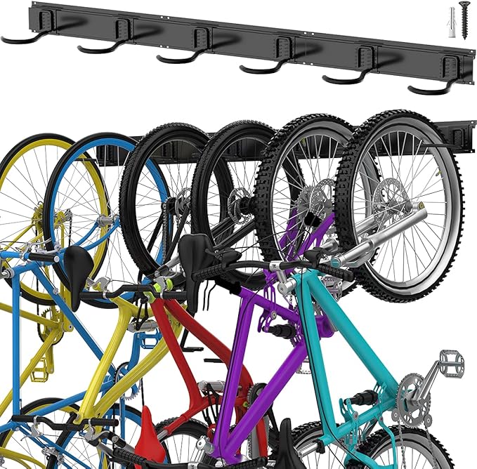 TORACK Bike Storage Rack, 6 Bike Rack Wall Mount Home and Garage Organizer, Vertical Bicycles Hanger Hooks for Indoor Space Saving