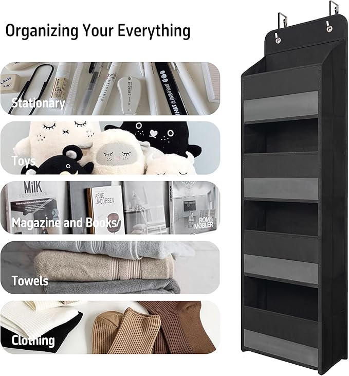 Giraffe Creation Over Door Organizer with 4 Large Capacity Pockets, Heavy Duty Hanging Organizer Storage for Closet Bathroom Nursery Bedroom Dorm, Toys Cosmetics Sundries and Baby Essentials, Black