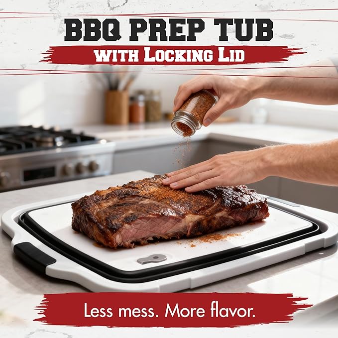 KITCHEN PERFECTION Collapsible XL Smoker & BBQ Prep Tub with Locking Lid & Cutting Board - Grill Caddy Container for Meat Marinating & Brine Perfect For Brisket, Turkey & Ribs - Best Gift For Men