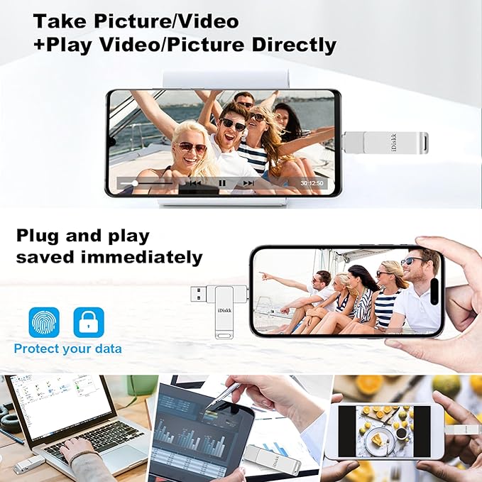 App-le Mfi Certified 128GB iDiskk iPhone Flash Drive,for Photos and Videos,Photo Stick, iPad Flashdrive,iPhone USB Storage, iPad iPhone Photo Storage Stick,for Mac,iPad,PC Thumb Drive Auto Backup