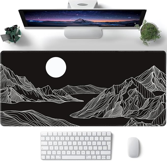 Black and White Mountain Large Mouse Pad,Gaming Keyboard Desk Pad,Extended Mouse Mat Non-Slip Rubber Base with Stitched Edges for Office Game Home XXL 35.4"x15.7"