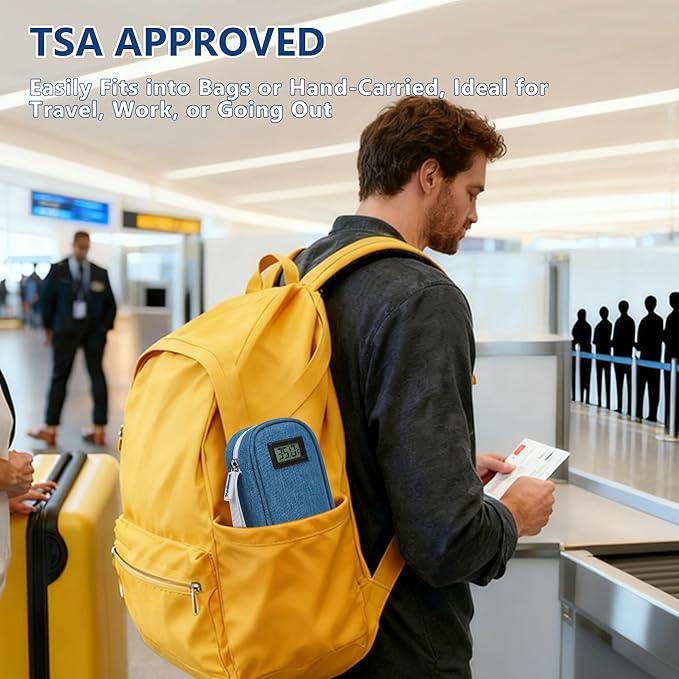 Insulin Cooler Travel Case TSA Approved with Temperature Display – Diabetic Medication Travel Case with 2 × 90g Ice Packs, Portable Medicine Organizer for 3–4 Insulin Pens and Diabetic Supplies(Blue)