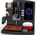 MED Wood Phone Docking Station – Nightstand Desk Organizer for Phone, Watch, Wallet & Tablet – Gift for Men, Husband, Dad & Women – Wooden Charging Stand (Black, Model 1)
