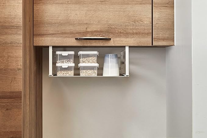 Nxconsu 2Pack Under Shelf Storage Basket Organizer Hanging Holder for Cabinet Pantry Kitchen Cupboard Desk Counter Bookshelf Organization Add-on Space Saver Heavy Duty Slide-in White
