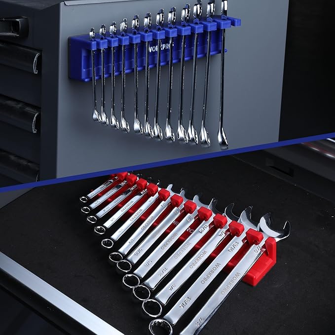WORKPRO 2-Piece Magnetic Wrench Organizer, 24 Slots Wrenches Holder Fits SAE (5/16” to 3/4”) and Metric (9 mm to 20 mm), Premium Quality Wrench Rack Set to Keep Wrenches Organized