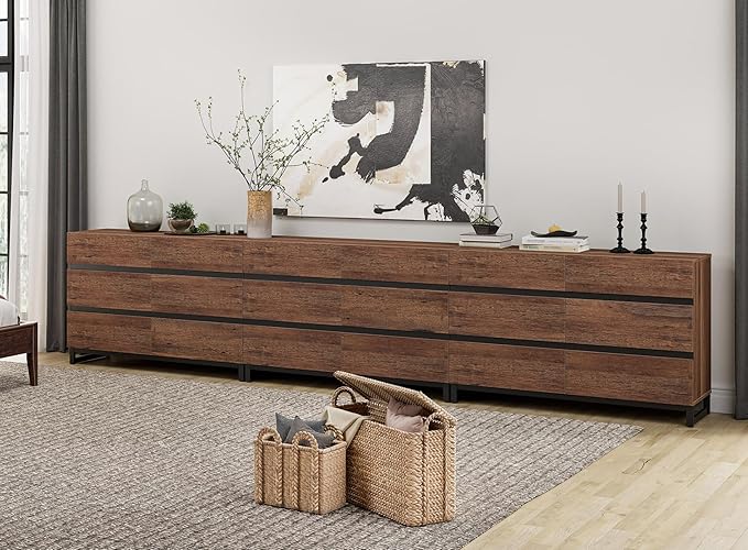 WAMPAT Dresser for Bedroom, Closet Organizers and Storage with 18 Drawers, Chest of Drawers with Metal Base, Wooden Modern Dresser for Living Room, Entryway, Brown