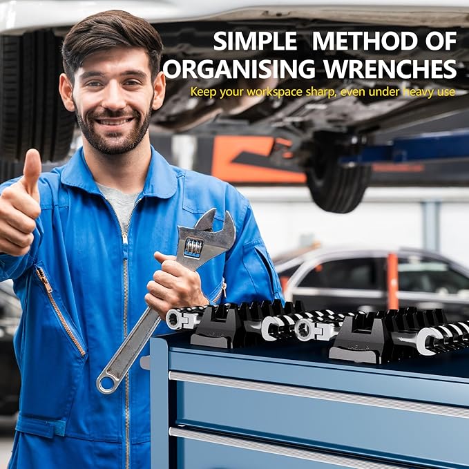12PCS Magnetic Modular Wrench Organizer Set - Tool Drawer Storage Rack with Metric & SAE Labels, Wrench Holder with Magnet, Perfect Tool Gift for Men, father, boyfriend, DIYers & Mechanics (Red)