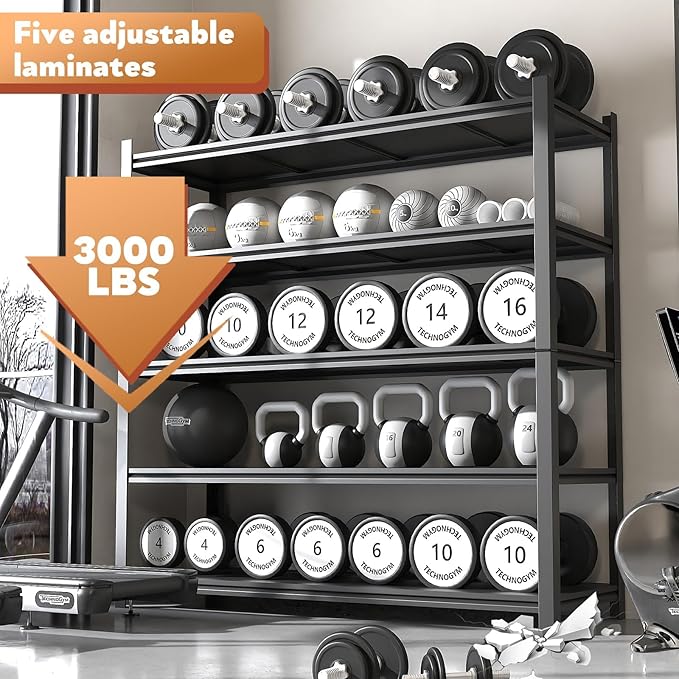 48.2" W Garage Shelving 3000LBS Storage Shelf Heavy Duty Garage Storage Shelves Adjustable 5 Tier Metal Shelves for Storage Industrial Heavy Duty Shelving Unit 24.2" Dx48.2 Wx72.2 H, 2 Pcs