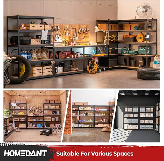 HOMEDANT 5 Tier Storage Shelves Adjustable Laminated Boltless Garage Metal Shelving Unit Heavy Duty Utility Rack Shelf Warehouse Pantry Closet Kitchen (3, (XL Deep) 48.1" W, Black)