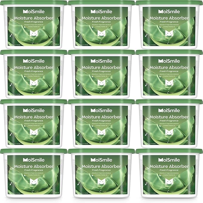 Moisture Absorbers 12 Pack, Fresh Fragrance Closet Dehumidifier for Bathroom, Car ＆ Basement, 10.5 oz Refillable Humidity Absorber Boxes