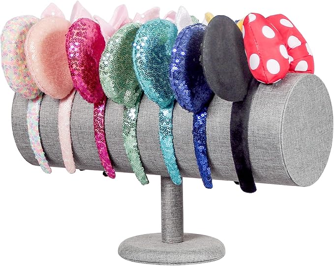 Coward T-Bar Beige Headband Holder Organizer,Hairband Display Stand,Hairband Storage Rack for Girls And Women (detachable gray linen)