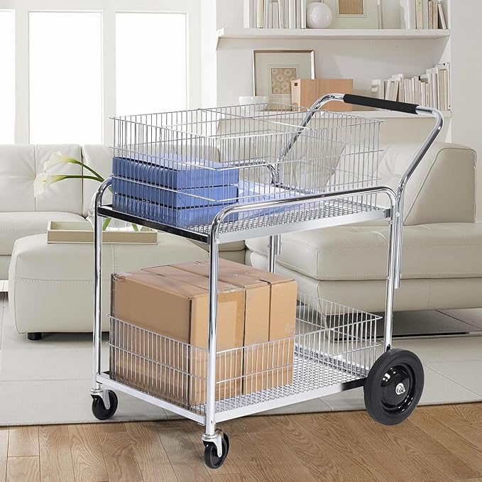 Mail Office File Cart, 400lb Capacity Heavy Duty Steel File Organizer Cart, 2 Shelf Basket Wire Office File Cart for Offices, Home, Warehouse，Court.