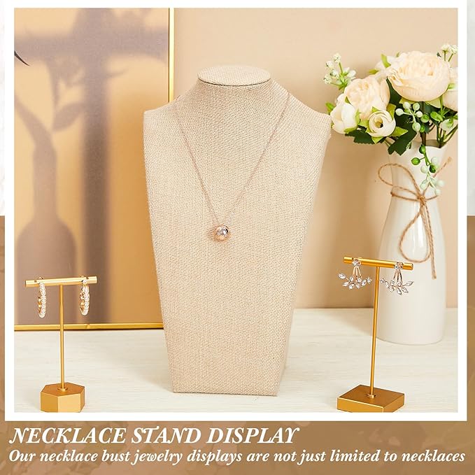 Kigley 6 Pcs Linen Necklace Display Bust Jewelry Holder Necklace Retail Mannequin Display Stand for Jewelry Selling Vendors Shows (11.4 x 6.9 Inch)