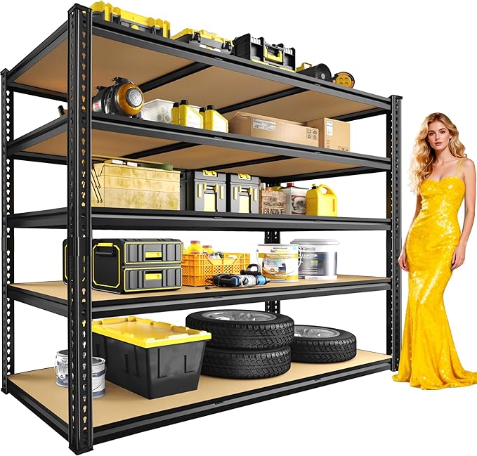 48" W Garage Shelving Heavy Duty 3200LBS Garage Storage Shelving, 5 Tier Adjustable Metal Shelving Unit Utility Rack Shelf for Warehouse, Pantry, Closet, Kitchen 72" H x 48" W x 24" D, Black