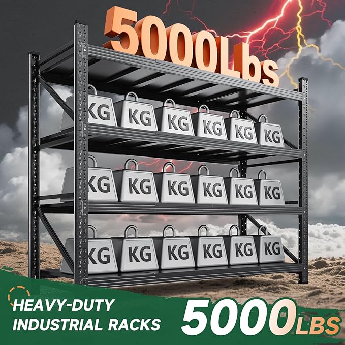 Letaya 71.3" W Metal Storage Shelves,5000LBS Heavy Duty Garage Shelving Units, 4 Tier Adjustable Utility Rack Shelf,Large Industrial Shelves,for Shop,Warehouse,Basement (71.3" W x 24" D x 70" H)