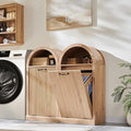 Arched Tilt-Out Trash Can Cabinet, Fluted 10 Gallon Trash Can Cabinet Set of 2, Modern Laundry Hamper, Hidden Garbage with Storage Basket for Kitchen, Living Room, Natural