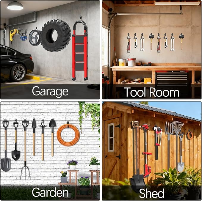 3-H Garage Wall Hooks 31 Pack, Garage Hooks Heavy Duty with Extra Welding Spots, Garage Organizer for Garden, Lawn, Yard Tools, Chairs, Ladders, Weed Eater, Shovel, Blower(Black)
