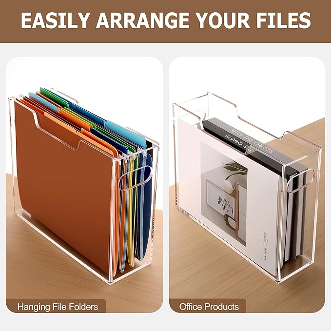 DINGHUO Acrylic Hanging File Organizer Box, File Holder with Handles, Clear File Box for Letter Size/A4 File Folders, Hanging Folder Storage for Desk Home Office School -1 Pack