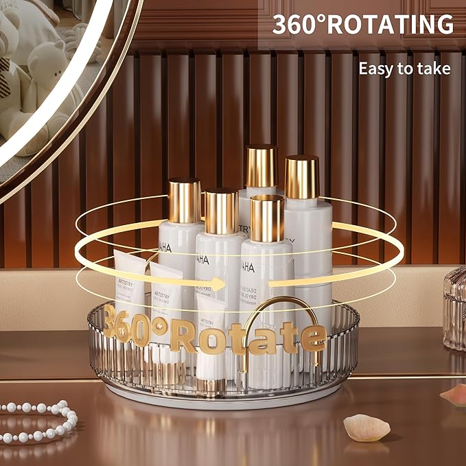 YCIA&DONE 360 Rotating Makeup Organizer and Storage for Vanity Countertop 1 Tier, High Capacity Cosmetic Skincare Perfume Organizers for Dresser Bathroom Fridge Lazy Susan (Clear White)