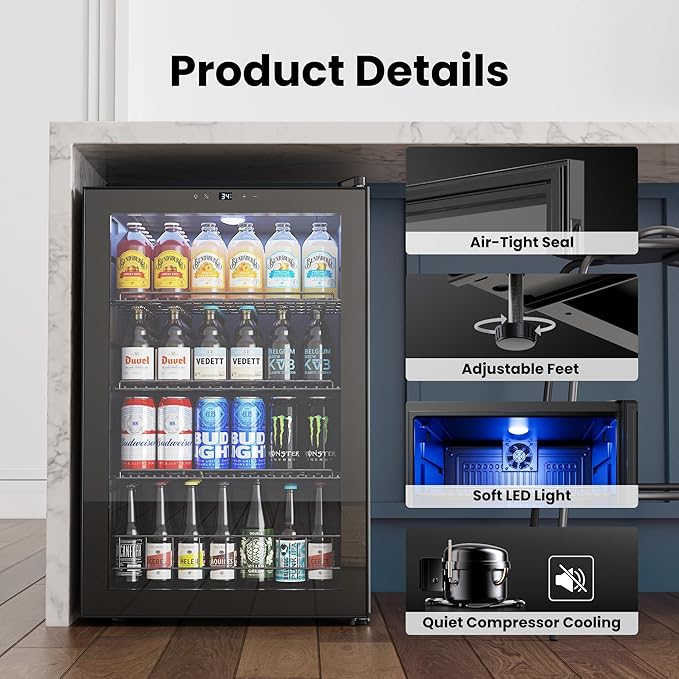 Yeego Beverage Refrigerator Cooler, 155 Cans Mini Fridge with Glass Door Beverage Fridge with Adjustable shelves for Soda Beer or Wine,Beverage Cooler with Digital Temperature Control for Home Office