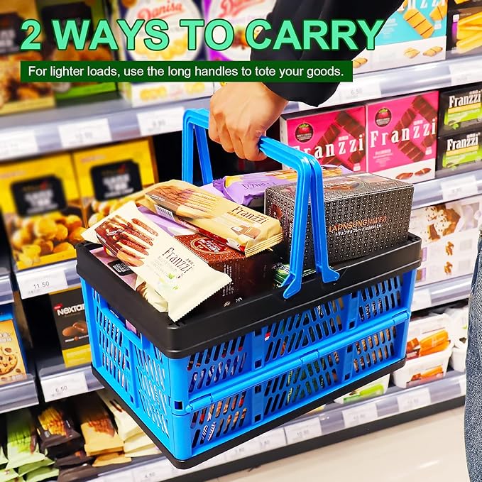 3 Packs 20Liter Collapsible Storage Crates With Handle Collapsible Plastic Shopping Basket,Stackable Multi-function Shelf Baskets Container, Hold up to 20 Lbs