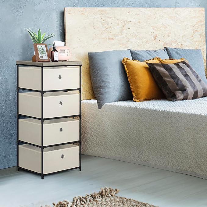HAITRAL Fabric Storage Chest, Drawer Clothes Organizer - 4 Drawers Storage Organizer Unit for Closet, Easy Assembly Closet Dresser for Dorm, Bedroom, Hallway, Storage Bins (Off White)