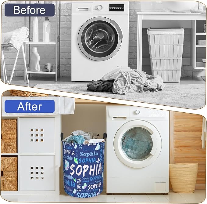 Custom Name Laundry Hamper, Personalized Laundry Basket with Name for Laundry Room Dorm Bedroom, Customized Name Dirty Clothes Hamper with Handles for Clothes Toy Boys Girls Men Women