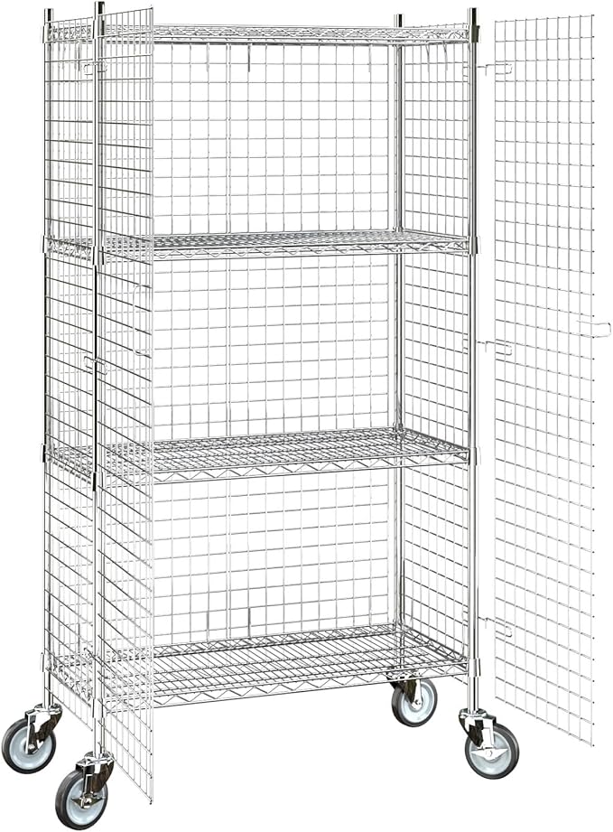 18"x36"x70" Metal Wire Chrome Security Heavy Duty Commercial NSF Certified Storage Unit | Mobile Wire Security Cage Kit