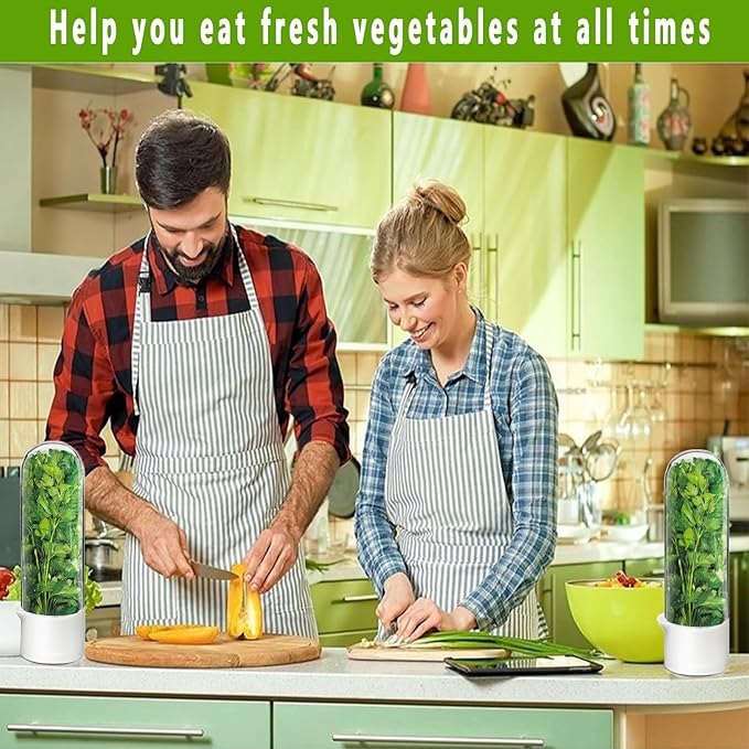 Cilantro Container for Fridge, Herb Saver for Refrigerator - Fresh Herb Keeper for Cilantro, Basil, Asparagus, Parsley, Keeps Greens Vegetables for 2-3 Weeks