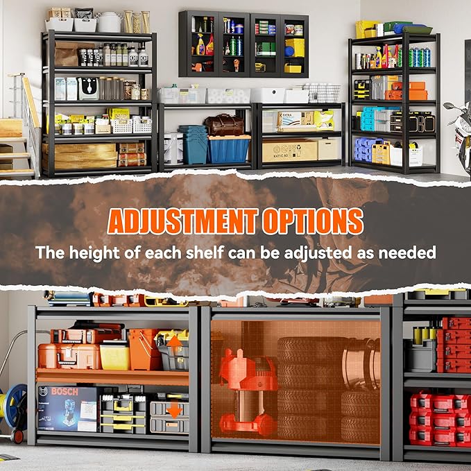36" W Storage Shelves 2500LBS Garage Shelving Heavy Duty 5 Tier Adjustable Shelving Unit Metal Storage Rack for Basement, Pantry, Kitchen, Warehouse 15.8" D x 35.4" W x 72" H