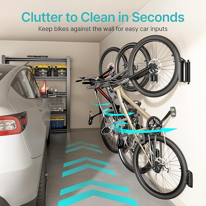 4 Pack Bike Rack Garage, Bike Wall Mount Heavy Duty, Holds 77 Lbs, Swivel Bike Hangers for Garage, Adjustable Indoor Bike Storage for Bedroom Home Office, 4 Pack