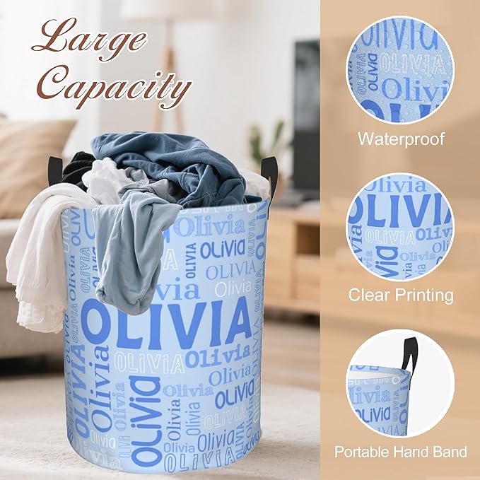 Custom Name Laundry Hamper, Personalized Laundry Basket with Name for Boys Girls Kids Men Women, Customized Name Dirty Clothes Basket Gifts for Clothes Toy Bathroom Bedroom Laundry Room Dorm