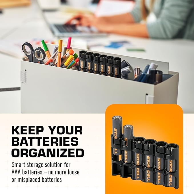 AAA Battery Storage Caddy by Storacell, Black, Holds 6 Batteries (Not included)