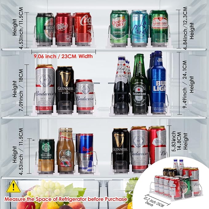 Automatic Soda Can Organizer for Refrigerator Can Dispenser for Beer Soda Seltzer Drink Pop Can Holder Self-Pushing Drink Organizer for Fridge Storage 12 cans of 11.15oz 12oz 16oz 16.9oz