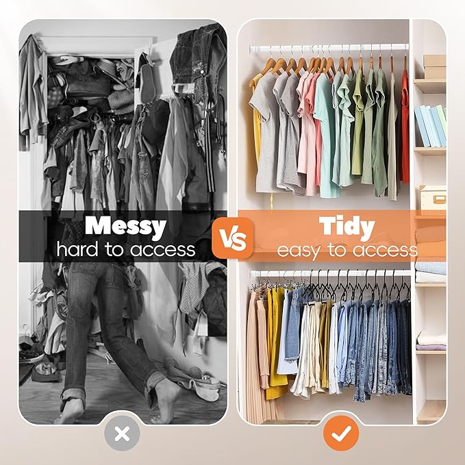 Closet Rod 50-75 Inches, Adjustable Heavy Duty Metal White Closet Rods for Hanging Clothes 1.3 Inches Diameter for Wardrobes Laundry