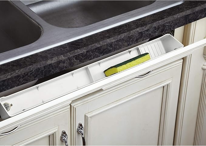 Rev-A-Shelf 22" Tip-Out Plastic Sink Tray for Kitchen and Bathroom Base Cabinets, Large Pullout Vanity Shelf Home Organizer, White, LD-6591-22-11-1