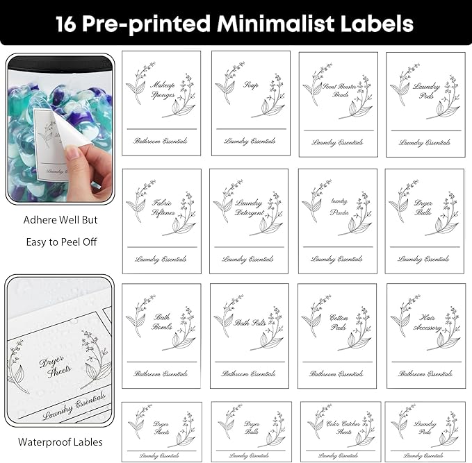 3 Pack Laundry Powder Container & Dryer Sheet Holder, Plastic Laundry Room Organization and Storage Jars with Lids, Labels & Scoops for Powder, Detergent, Scent Booster (Black Lid)