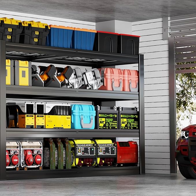 62" Wide Heavy Duty Garage Shelving Units, 4-Tier Deep Storage Shelves,Black Metal Garage Shelves,Steel Shelf,Large Storage Rack,Industrial Shelving for Shop, 62" W x 27" D x 62" H