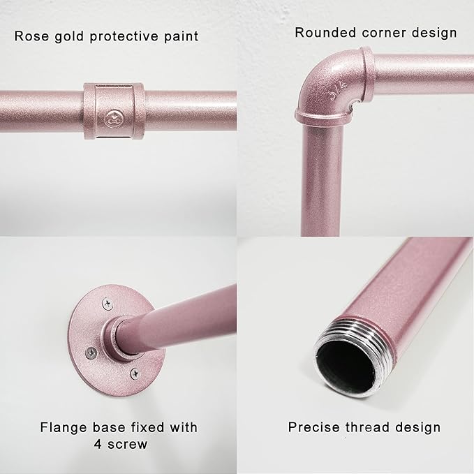 WEBI Industrial Pipe Clothing Rack,20" Wall Mounted Clothes Rack for Hanging Clothes,Heavy Duty Metal Garment Rack Bar Wall Mount Clothing Rod for Closet,Laundry Room,Rose Gold
