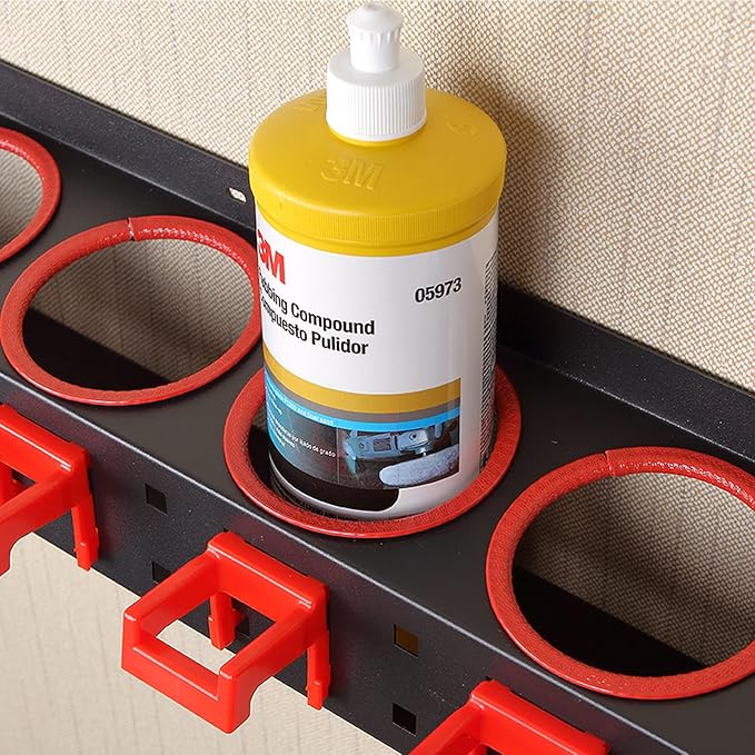 Spray Bottle Rack (2 PCS), Storage Organizer for Car Detailing Tools, Wall Mount, 5 Compartments + 5 Hooks, 21.7 x 4.7 x 3.3 inch, Black, Red
