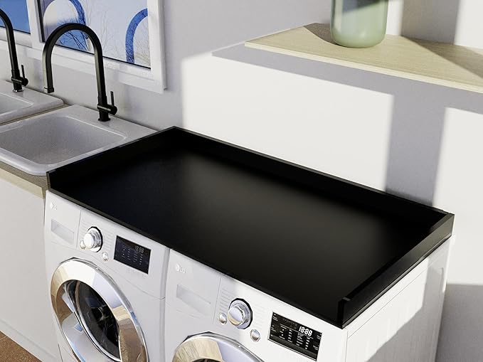 OfficeSimpli Washer Dryer Countertop, Made in USA, Non-Slip Pads, Laundry Room Wood Topper, Washer Dryer Cover for Top, Laundry Guard, Laundry Countertop, Laminate (Black, Standard (27.5" x 54"))